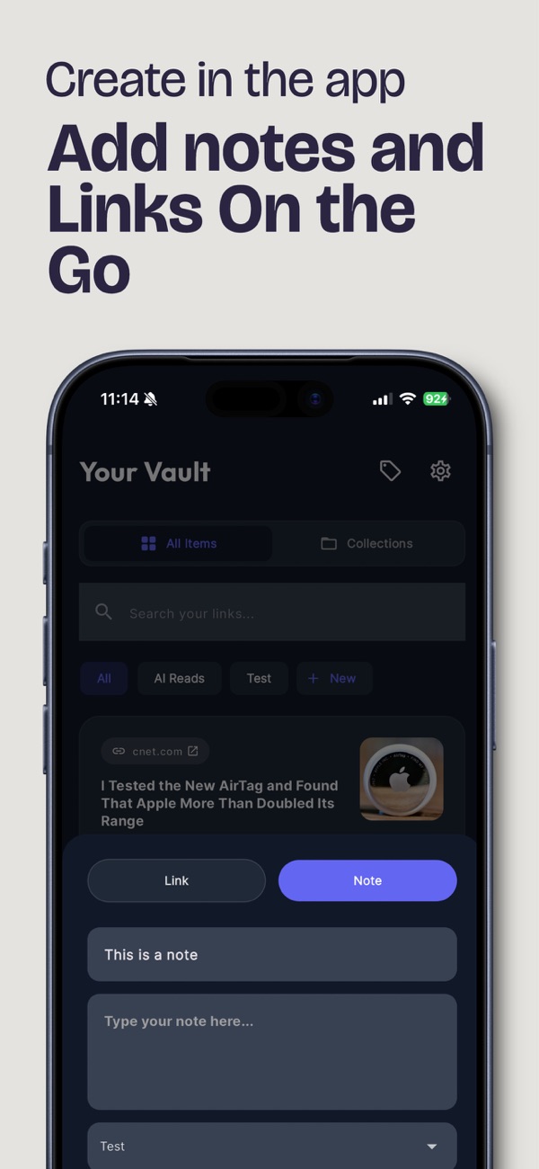 Adding a note or link inside the app
